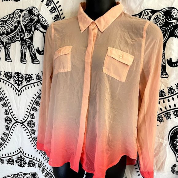 Women's Ombre sheer Button Down Shirt - Picture 1 of 3